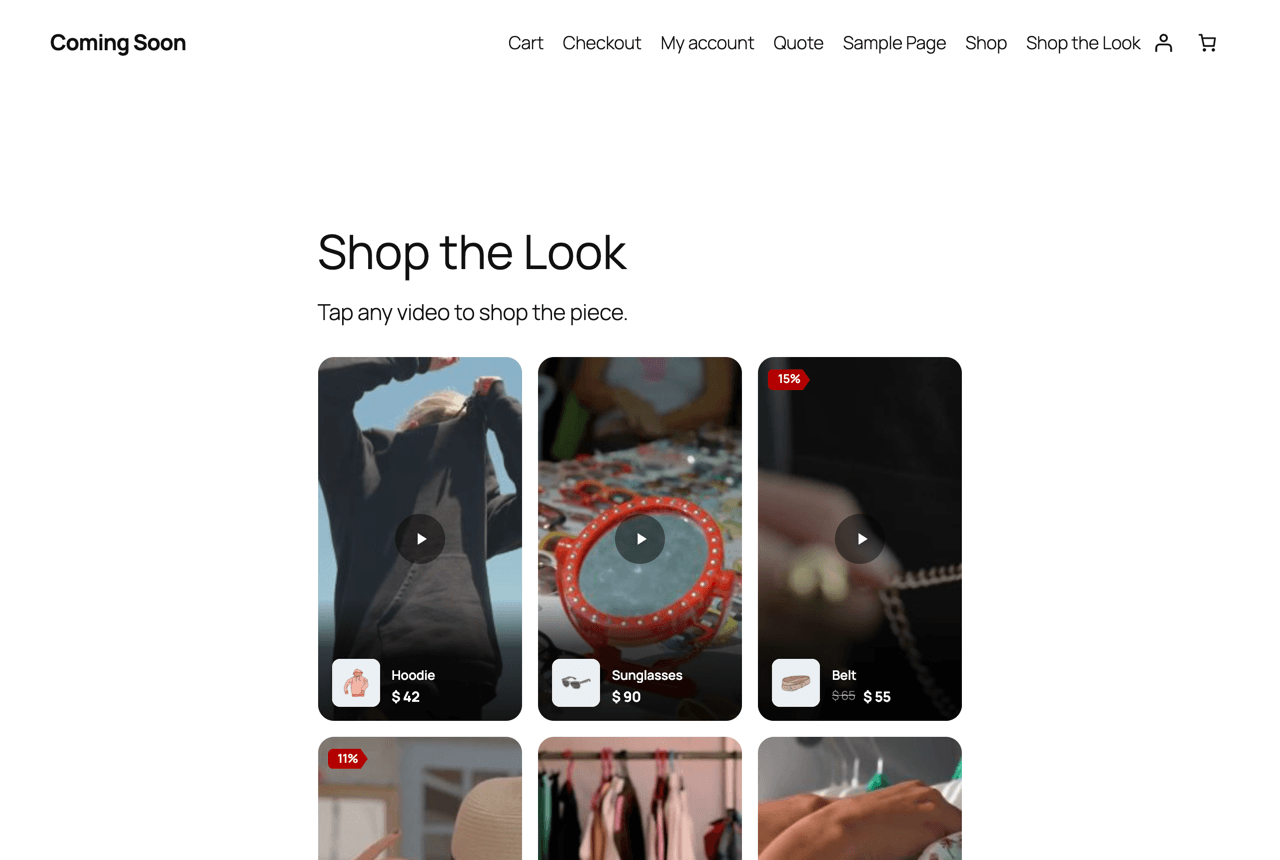 Smart Reels screenshot: Video grid on a landing page