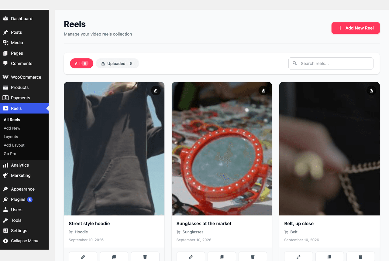 Smart Reels screenshot: The reels library