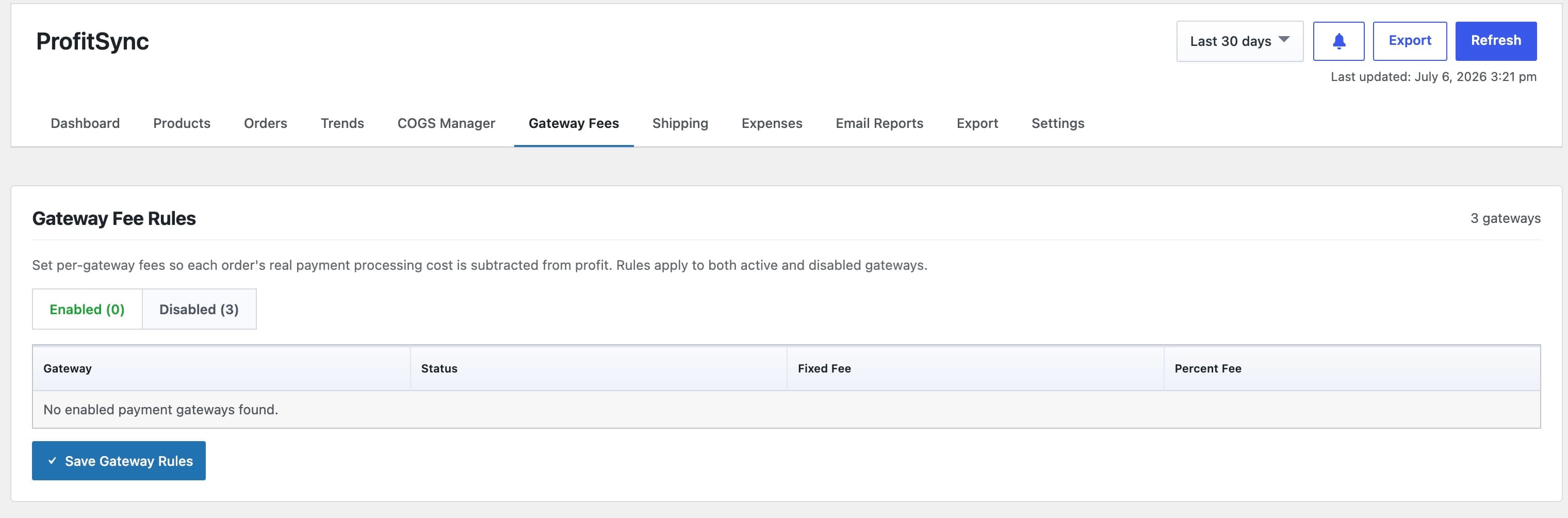 Gateway fee and shipping rules